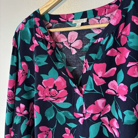 Talbots Womens Popover Top Pink Floral Long Sleeve Blouse Sz 2X - Picture 3 of 7